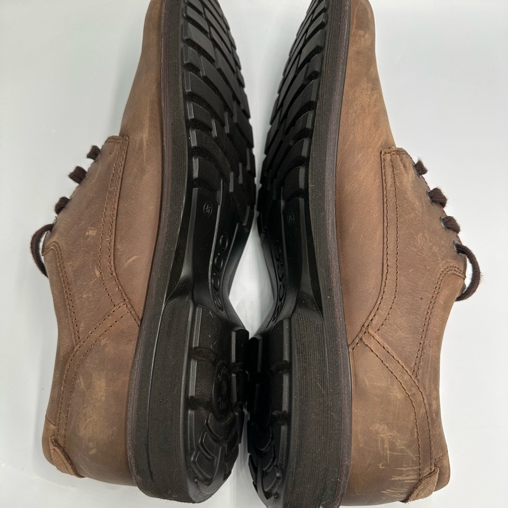 ECCO Shoes Mens Size 12-12.5 / EU 46 Leather Brown Lace-Up Derby Dress Shoe Heel - Picture 5 of 11